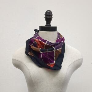 Echo 100% Silk Geometric‎ Scarf Purple Orange Navy